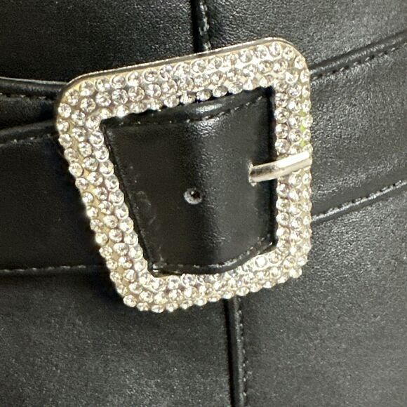 Jones New York Black Rhinestones Wedge Heel Dellon Zip Dress Ankle Booties 8.5M - Picture 3 of 7